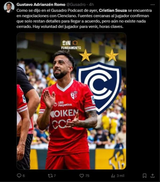 Cristian Souza tiene 29 años. Foto: X/Gustavo Peralta.   