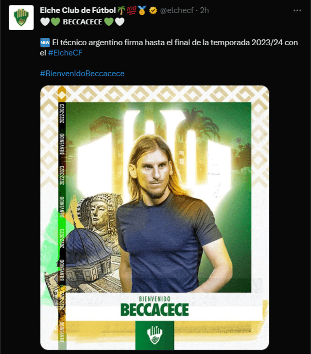 Sebastián Beccacece firmó por Elche. Foto: Elche/Twitter 