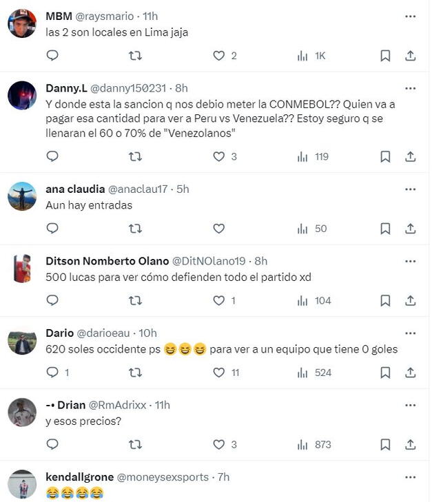 Hinchas peruanos mostraron su enojo en las redes sociales por los precios elevados para el juego ante Venezuela. Foto: La Bicolor/Captura   