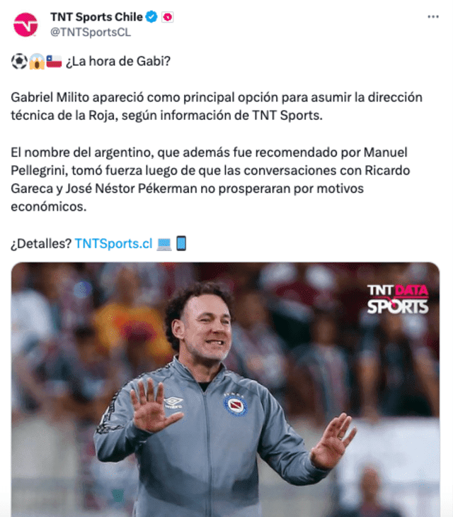 Gabriel Milito es una opción para dirigir a Chile. Foto: X   