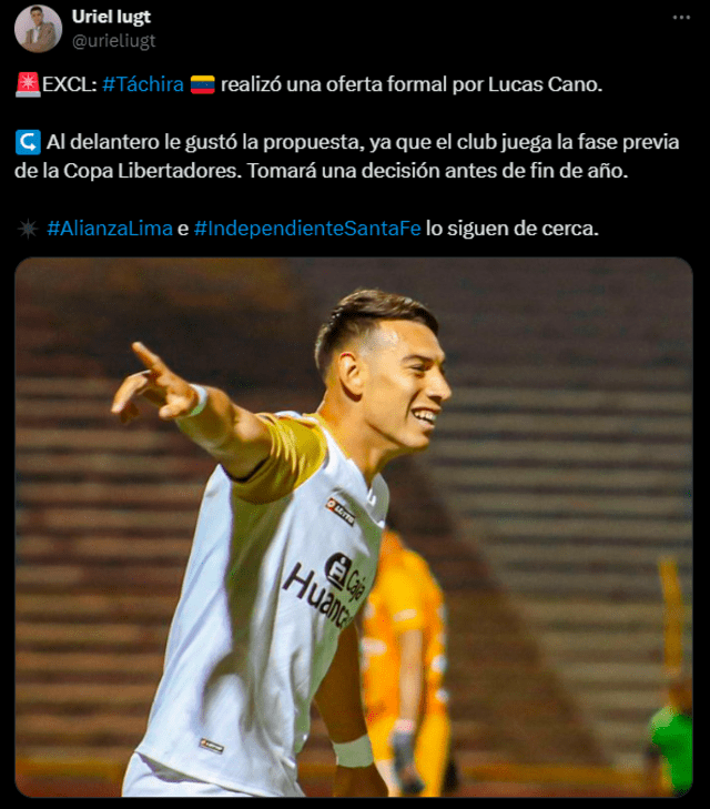  Lucas Cano despertó el interés de varios clubes de Sudamérica. Foto: captura de Twitter/Uriel Lugt   