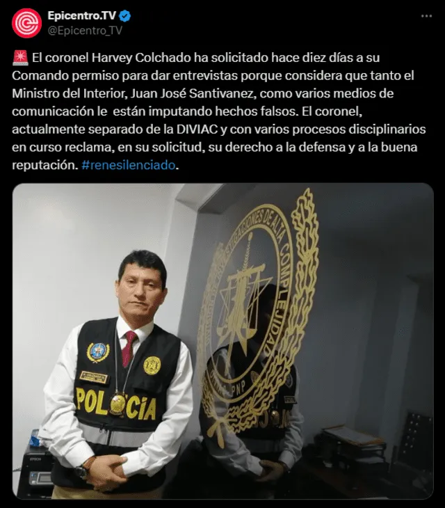 Colchado señala que el ministro del Interior le "imputa hechos falsos". Foto: Epicentro TV.   