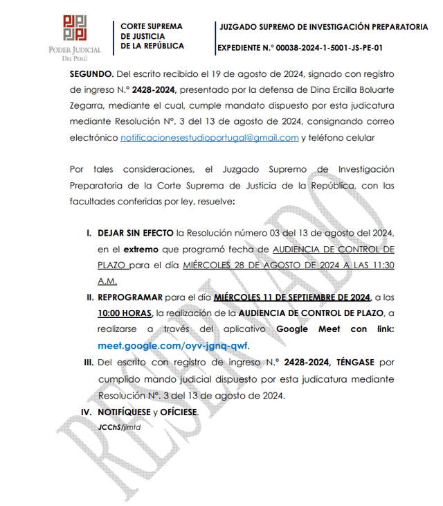 Poder Judicial programó la audiencia para el próximo 11 de setiembre.   