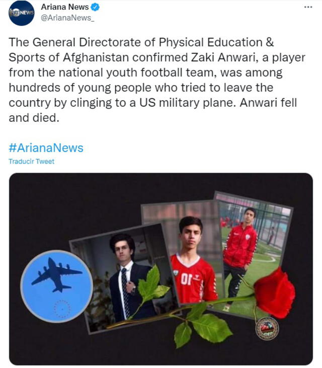 Aunque la agencia que informó la muerte de Anwari sostuvo que este había caído del avión, la información fue aclarada después por medios afganos. Foto: Ariana News