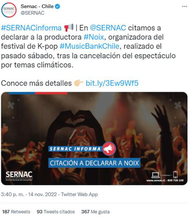SERNAC cita a Noix Entertainment por cancelación de Music Bank 2022