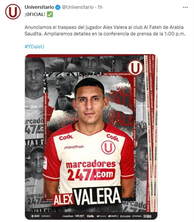 Valera no jugó las tres últimas fechas de la Liga 1. Foto: captura de @Universitario/Twitter