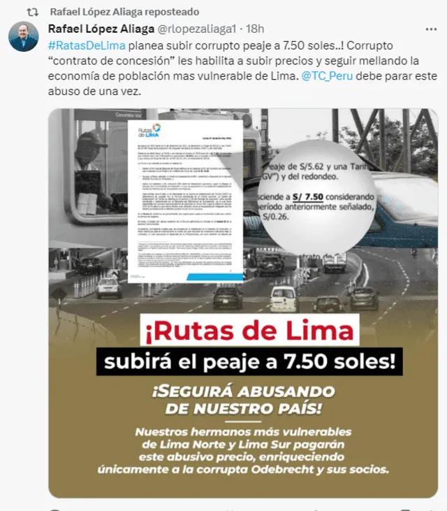 Rafael López Aliaga se pronunció a través de sus redes sociales. Foto: captura Twitter.   