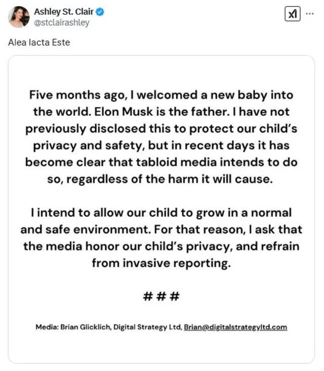 Ashley St. Clair ha declarado públicamente que Musk es el padre de su hijo, nacido hace cinco meses.Foto: @stclairashley/X. Ashley St. Clair ha declarado públicamente que Musk es el padre de su hijo, nacido hace cinco meses.Foto: @stclairashley/X.