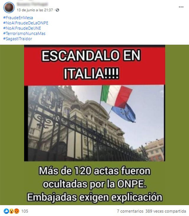 Gráfica señala que embajadas “exigen explicación” sobre actas “ocultadas” provenientes de Italia. Foto: captura en Facebook.
