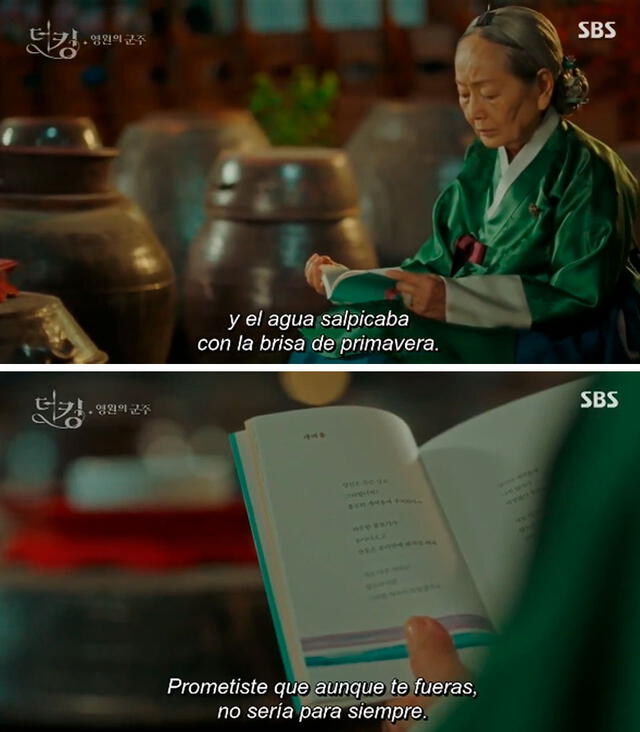 Lady Noh Ok Nam (Kim Young Ok) lee un poema de Kim Sowol. Escena del episodio 12, The king: Eternal monarch.