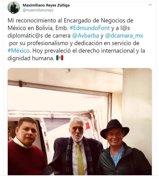 Post de la cuenta de Twitter de Maximiliano Reyes Zúñiga, subsecretario para ALC de RREE de México.
