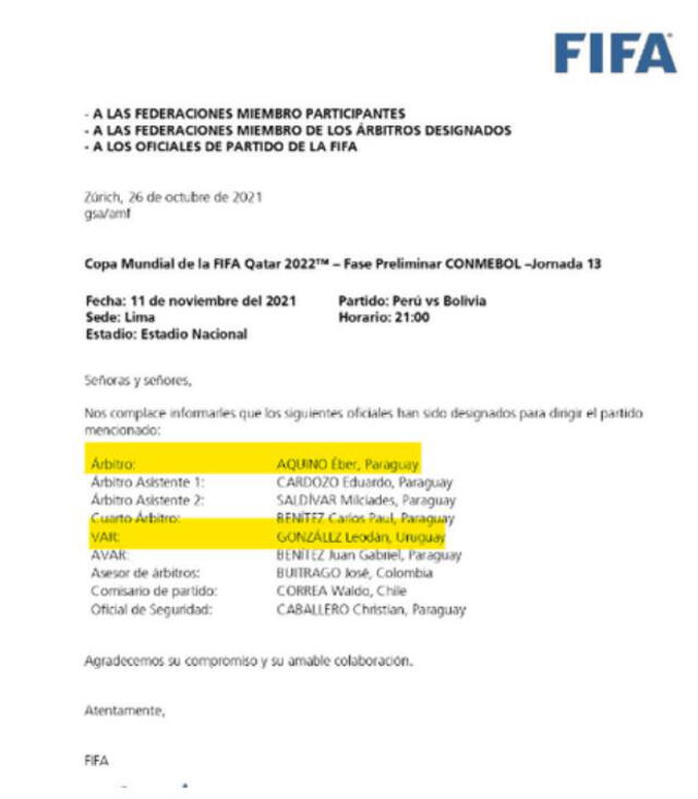 FIFA designó el árbitro que estará a cargo del Perú vs. Bolivia