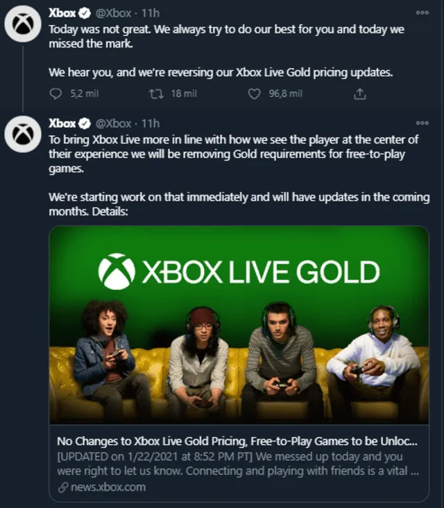 Xbox ya no cobrará por disfrutar de partidas online en juegos gratis