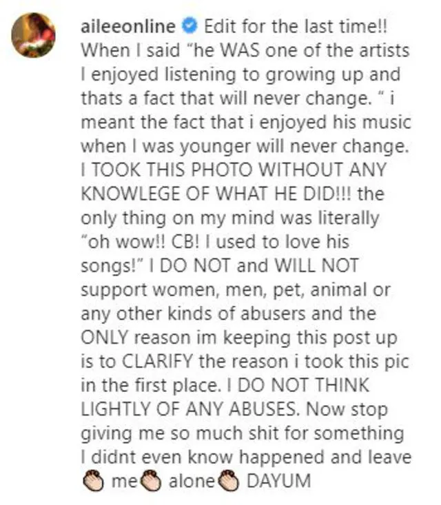 Ailee se justifica tras polémica que suscitó la foto que se tomó junto a Chris Brown.