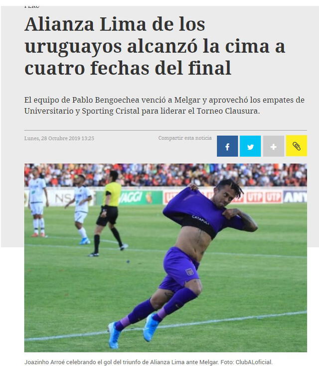 Alianza Lima: presenta uruguaya resaltó el triunfo de los blanquiazules en Arequipa.