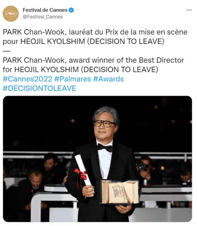 Park Chan Wook Cannes 2022 mejor director Decision to leave