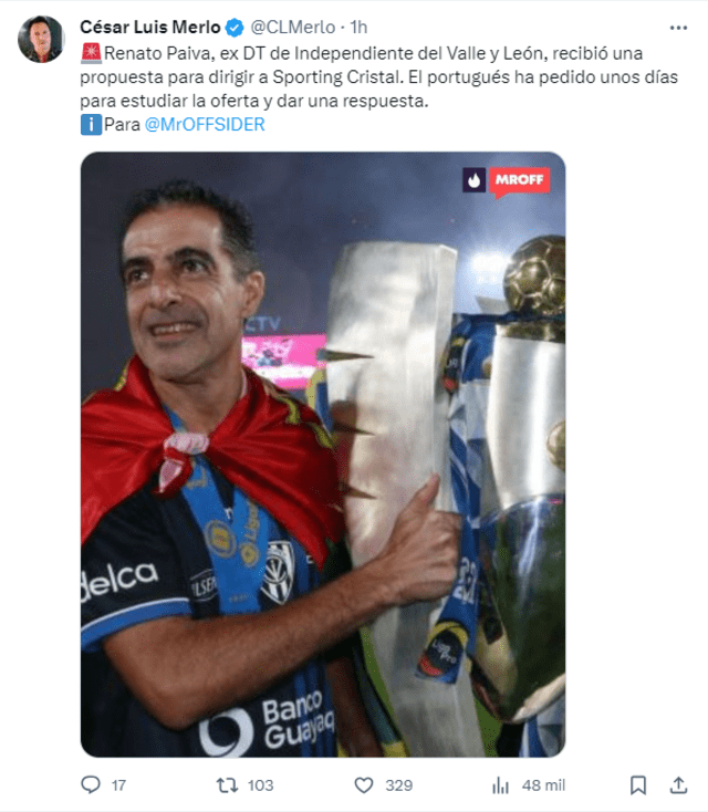  Renato Paiva, entrenador portugués. Foto: captura X   