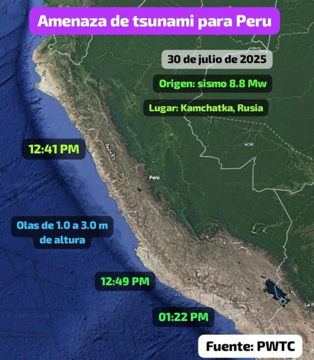 Se espera olas entre 1 a 3 metros de altura tras el terremoto en Rusia. Foto: PWTC   