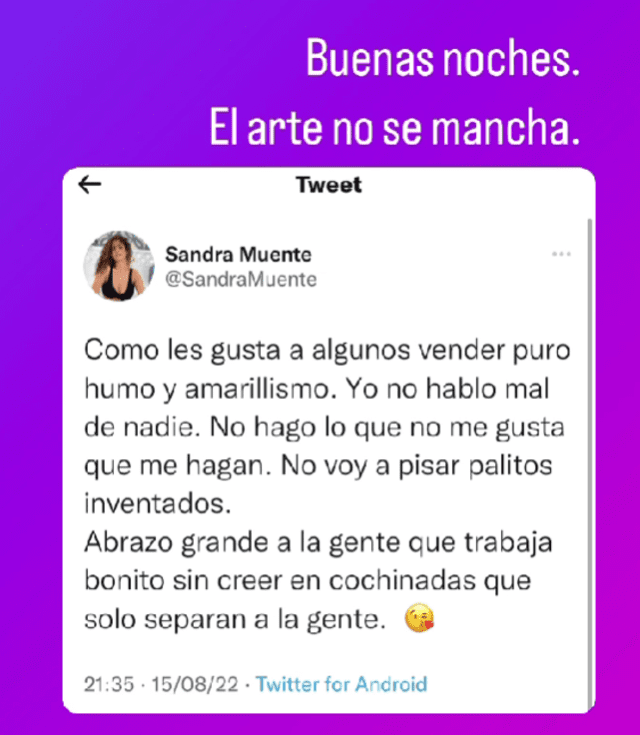 Publicación de Sandra Muente Foto: Instagram