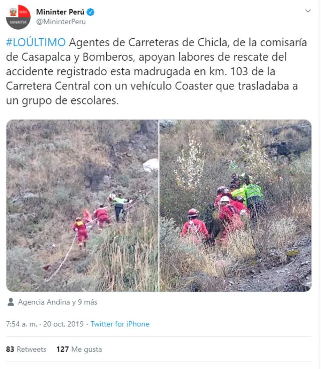 Accidente en Huarochirí: minivan que cayó a un abismo deja dos muertos y escolares heridos
