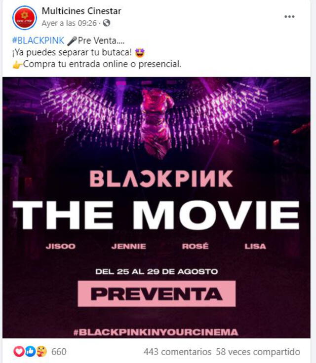 Cinestar inicia preventa de película de BLACKPINK. Foto: captura