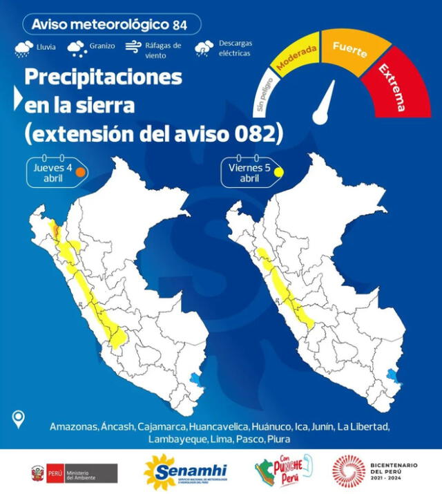  Pronóstico de las precipitaciones en Perú. Foto: Senamhi   