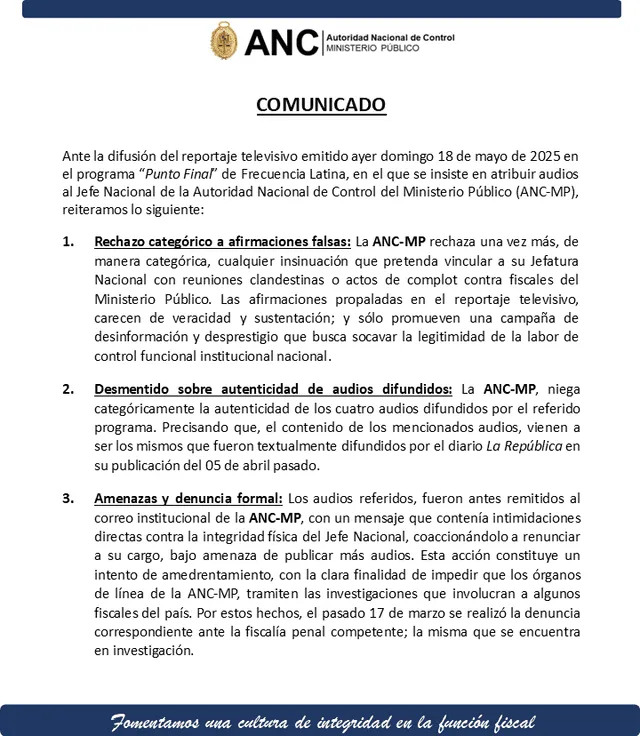 Comunicado de la ANC sobre los audios de presunto complot. Comunicado de la ANC sobre los audios de presunto complot.