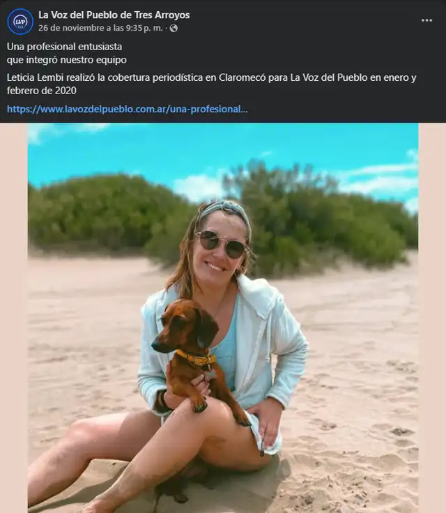 La Voz del Pueblo de Tres Arroyos, medio que acogió a Leticia Lembi, le dedicó un homenaje tras su muerte. La Voz del Pueblo de Tres Arroyos, medio que acogió a Leticia Lembi, le dedicó un homenaje tras su muerte.