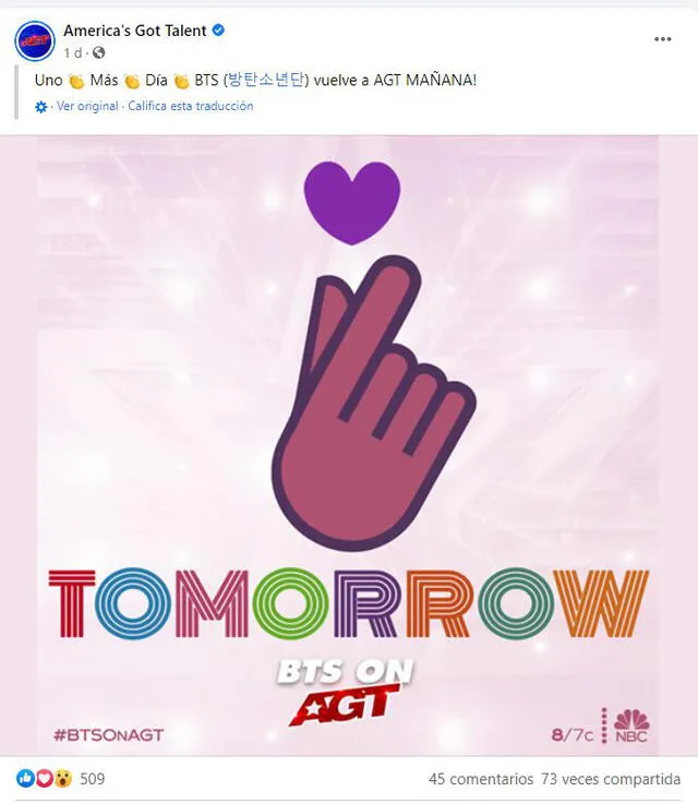 BTS en America's Got Talent. Créditos: Facebook de AGT