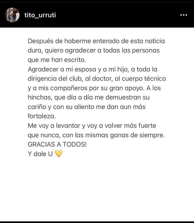 Luis Urruti se pronunció a través de sus redes sociales. Foto: Instagram Luis Urruti.