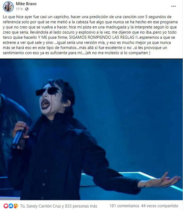 Mike Bravo orgulloso de su interpretación de "Without you"