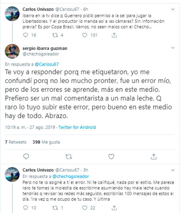 Sergio Ibarra y Carlos Univazo discutieron a través de Twitter.