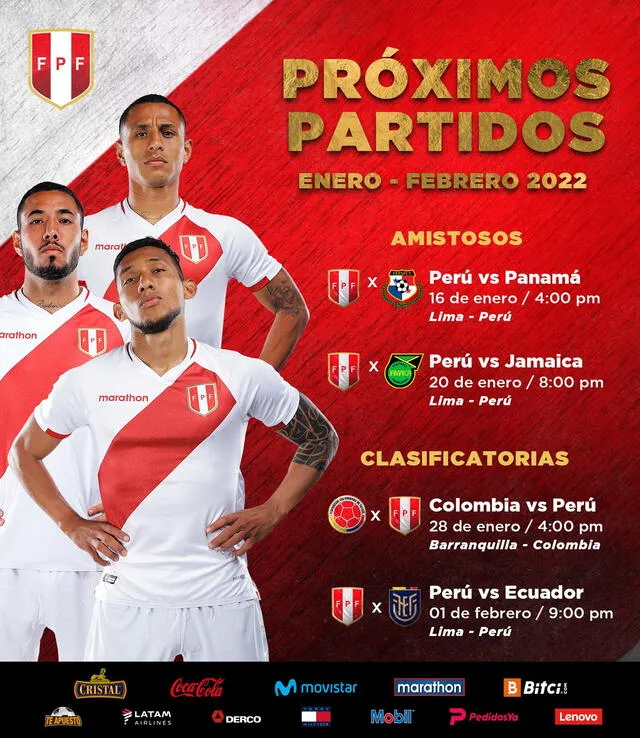 Los partidos de Perú para este mes de enero. Foto: Twitter selección peruana