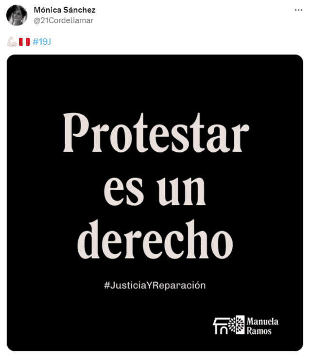  Mónica Sánchez apoyas las protestas contra Dina Boluarte. Foto: Twitter/Mónica Sánchez    
