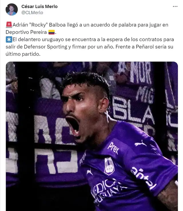  Adrián Balboa jugó en Alianza Lima hasta mediados del 2020. Foto: captura Twitter.   