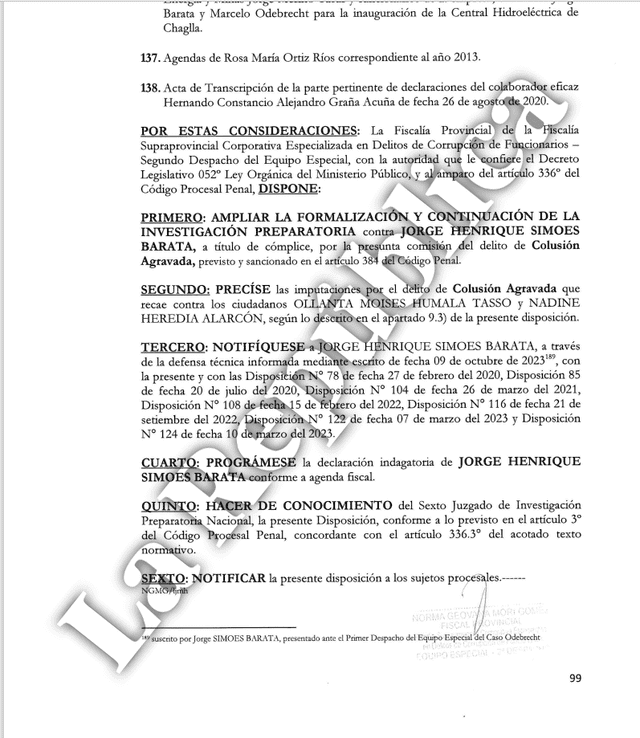 Ministerio Público dispone ampliar la investigación contra Jorge Barata. Foto: Ministerio Público. 