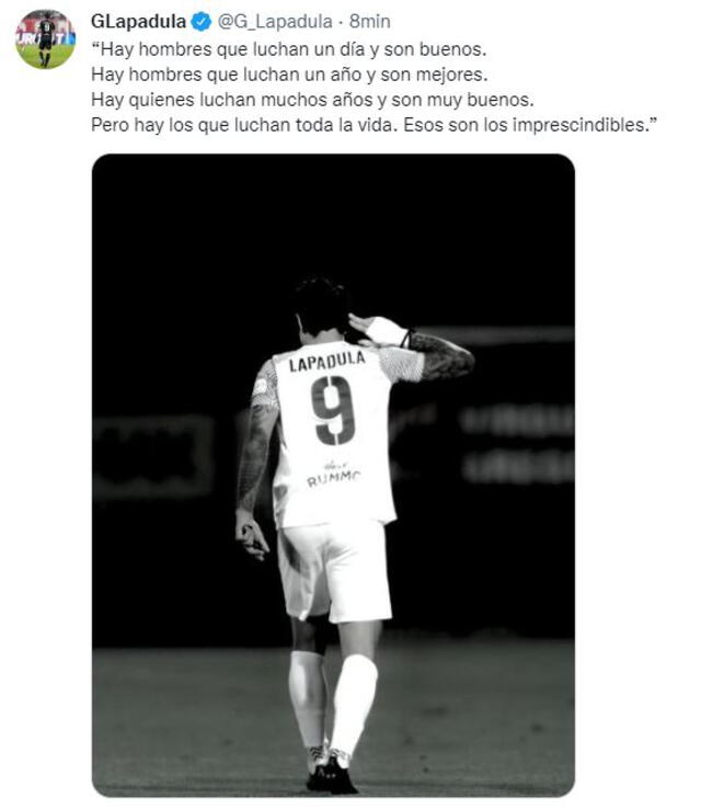 Mensaje del delantero Gianluca Lapadula. Foto: Twitter