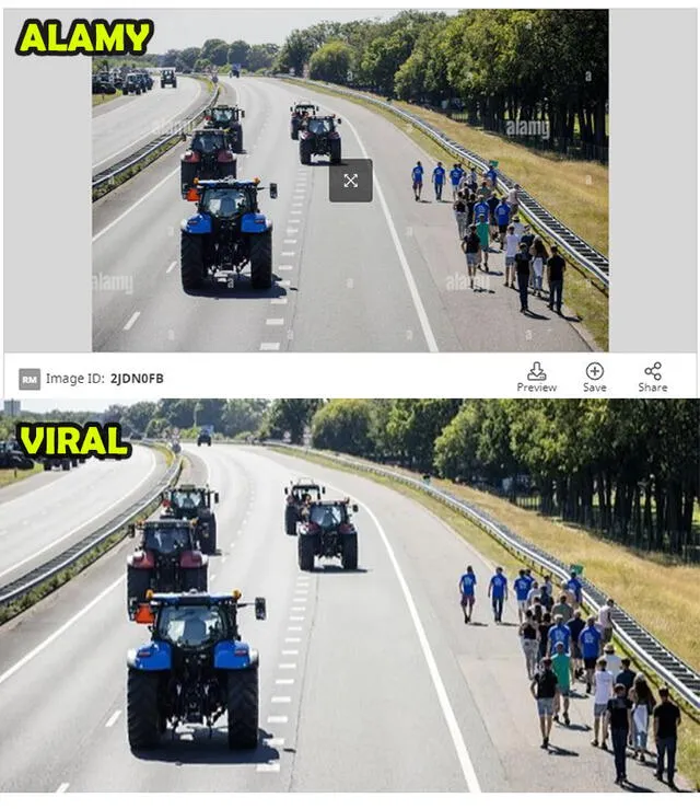 Comparación de imágenes. Foto: composición LR / captura en Alamy (arriba) / captura en Facebook (abajo).