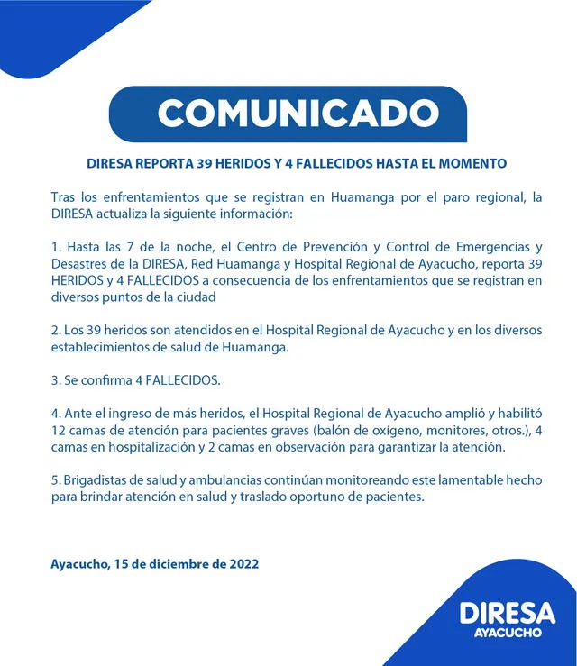 Comunicado de la Dirección Regional de Salud de Ayacucho. Foto: Diresa de Ayacucho