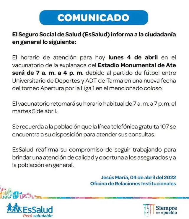 Comunicado EsSalud