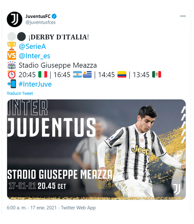Inter vs. Juventus EN VIVO HOY por la Serie A de Italia. Foto: juventusfces / Twitter