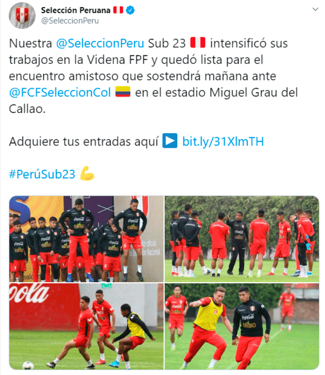 Perú vs. Colombia Sub 23 el partido amistoso