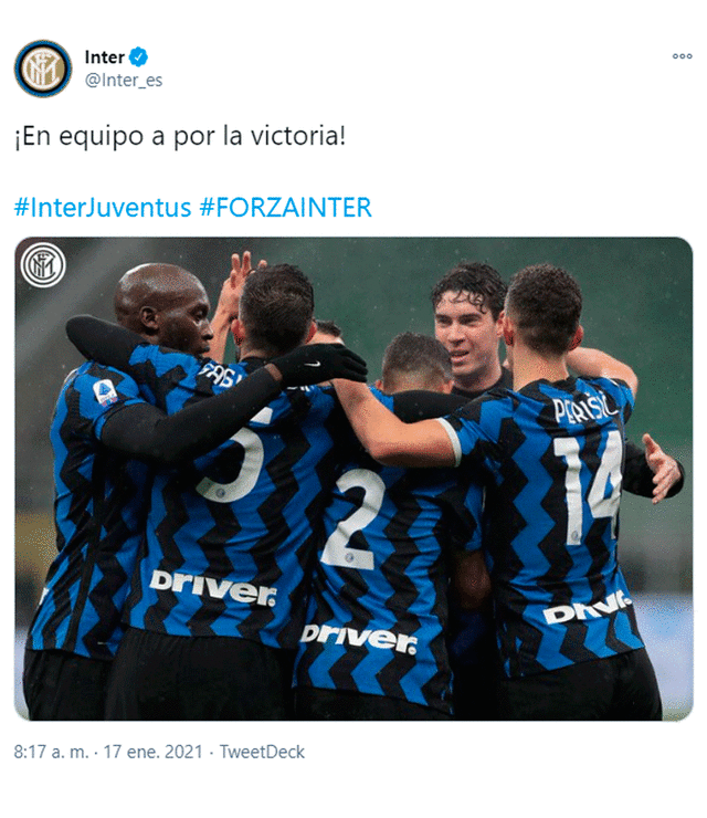 Inter vs. Juventus EN VIVO HOY por la Serie A de Italia. Foto: Inter_es / Twitter