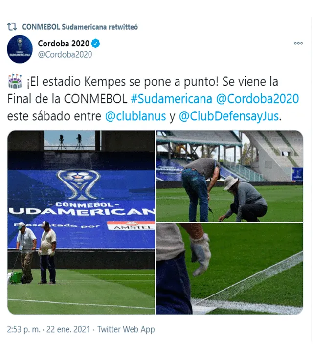 Lanús vs. Defensa y Justicia EN VIVO por la Copa Sudamericana. Foto: Cordoba2020/Twitter