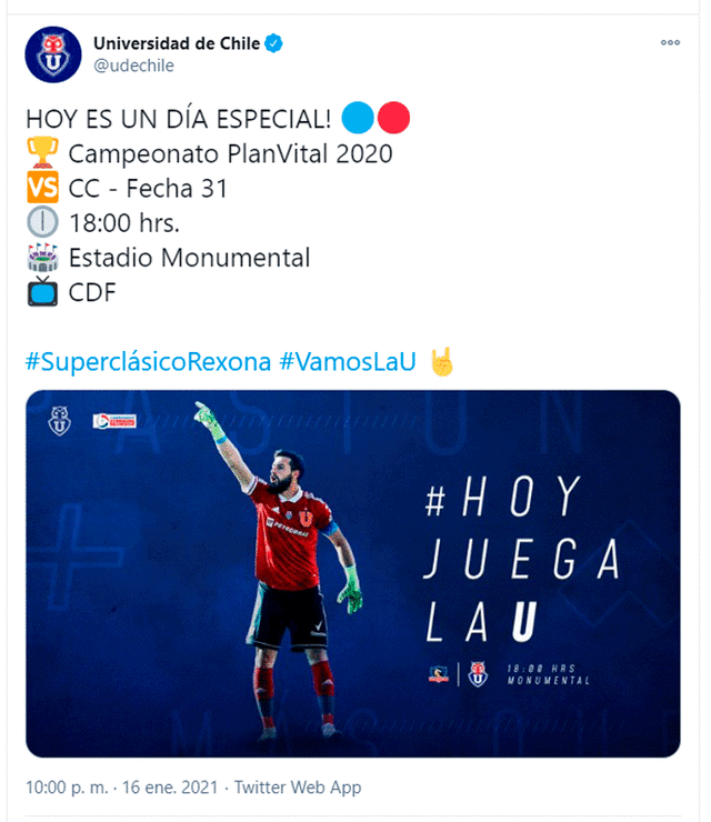 Colo Colo vs. U. de Chile EN VIVO HOY por el campeonato chileno. Foto: udechile / Twitter