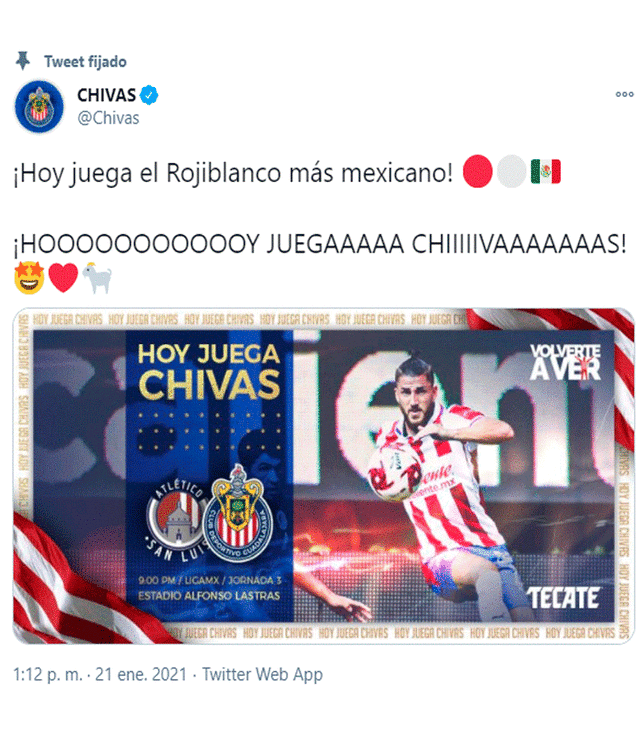 Atlético San Luis vs. Chivas EN VIVO HOY por el Torneo Guard1anes 2021. Foto: Chivas / Twitter