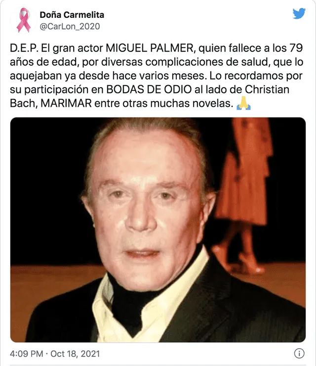 Famosos mexicanos se pronuncian sobre el deceso del primer actor Miguel Palmer