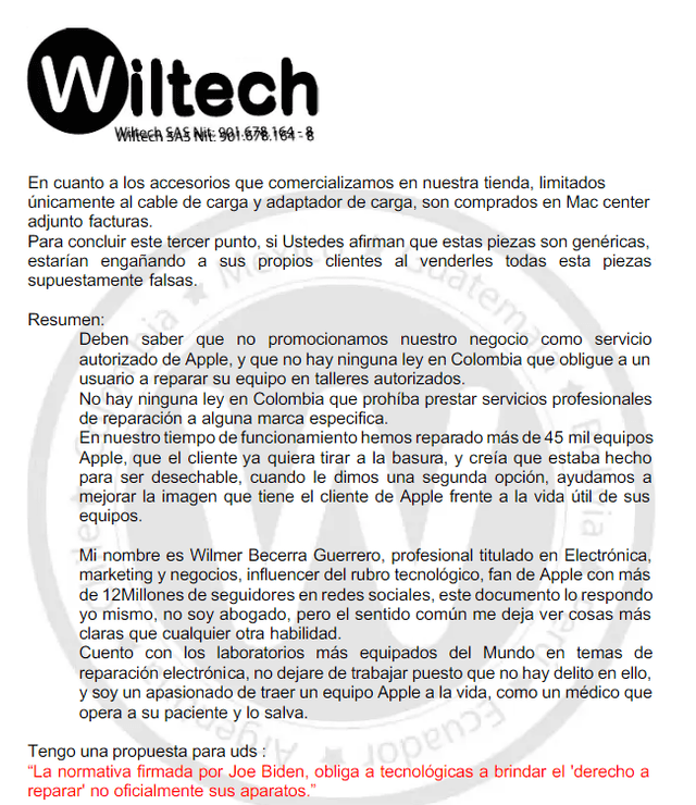  Carta de respuesta de Wiltech. Foto: Wradio<br>    