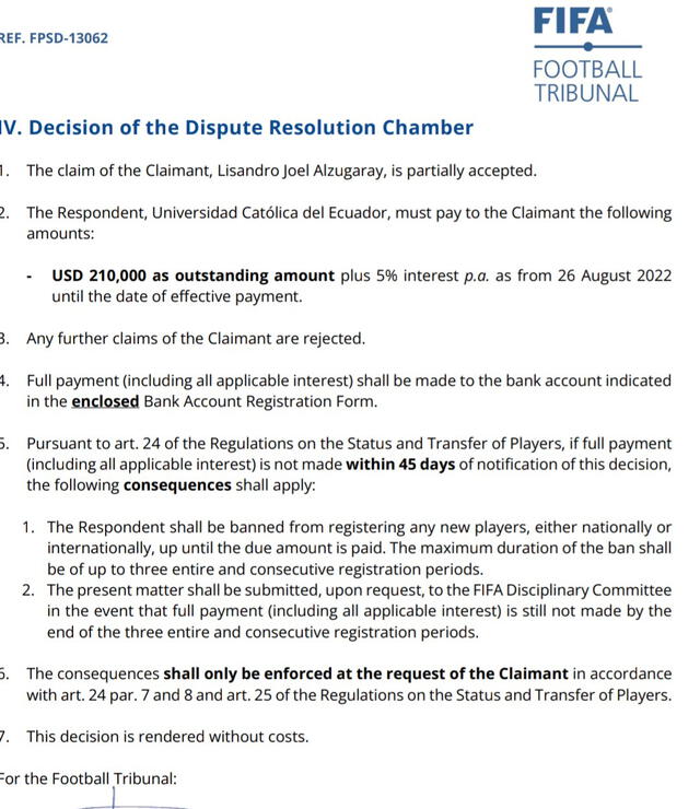 Comunicado de la FIFA sobre el caso de Universidad Católica. Foto: Marcelo Bee Sellares/X Comunicado de la FIFA sobre el caso de Universidad Católica. Foto: Marcelo Bee Sellares/X
