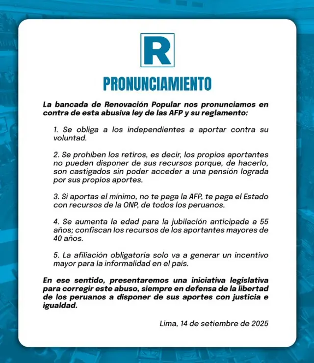  Comunicado Renovación Popular.   